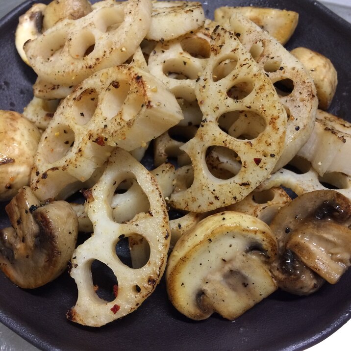 焼きレンコンとマッシュルーム